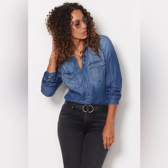 🌼 FREE w/any order❗️ANTHROPOLOGIE CLOTH & STONE 100% lyocell/tencel denim top - Picture 3 of 12